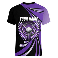 Personalized Purple Winged Golf Ball Women V-Neck T-Shirt Bold Golf Graphic Design - Wonder Print Shop