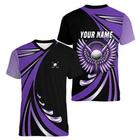 Personalized Purple Winged Golf Ball Women V-Neck T-Shirt Bold Golf Graphic Design - Wonder Print Shop