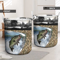 Personalized Largemouth Bass Fishing Laundry Basket with Camo Reeds - Outdoor Angler Design - Wonder Print Shop