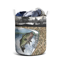Personalized Largemouth Bass Fishing Laundry Basket with Camo Reeds - Outdoor Angler Design - Wonder Print Shop