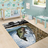 Personalized Largemouth Bass Fishing Area Rug with Camo Reeds - Outdoor Angler Design - Wonder Print Shop