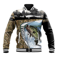 Personalized Largemouth Bass Fishing Baseball Jacket with Camo Reeds - Outdoor Angler Design - Wonder Print Shop