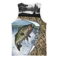 Personalized Largemouth Bass Fishing Basketball Jersey with Camo Reeds - Outdoor Angler Design - Wonder Print Shop