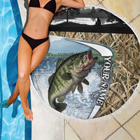 Personalized Largemouth Bass Fishing Beach Blanket with Camo Reeds - Outdoor Angler Design - Wonder Print Shop