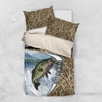 Personalized Largemouth Bass Fishing Bedding Set with Camo Reeds - Outdoor Angler Design - Wonder Print Shop