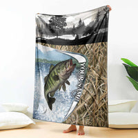 Personalized Largemouth Bass Fishing Blanket with Camo Reeds - Outdoor Angler Design - Wonder Print Shop
