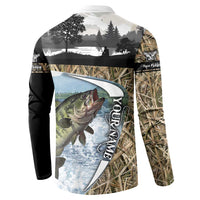 Personalized Largemouth Bass Fishing Button Sweatshirt with Camo Reeds - Outdoor Angler Design - Wonder Print Shop