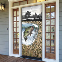 Personalized Largemouth Bass Fishing Door Cover with Camo Reeds - Outdoor Angler Design - Wonder Print Shop