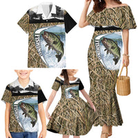 Personalized Largemouth Bass Fishing Family Matching Mermaid Dress and Hawaiian Shirt with Camo Reeds - Outdoor Angler Design - Wonder Print Shop