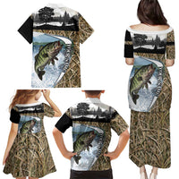 Personalized Largemouth Bass Fishing Family Matching Puletasi and Hawaiian Shirt with Camo Reeds - Outdoor Angler Design - Wonder Print Shop