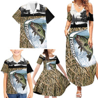 Personalized Largemouth Bass Fishing Family Matching Summer Maxi Dress and Hawaiian Shirt with Camo Reeds - Outdoor Angler Design - Wonder Print Shop