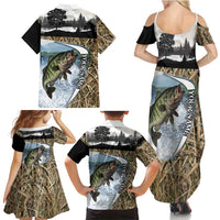 Personalized Largemouth Bass Fishing Family Matching Summer Maxi Dress and Hawaiian Shirt with Camo Reeds - Outdoor Angler Design - Wonder Print Shop