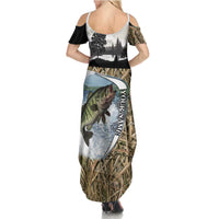 Personalized Largemouth Bass Fishing Family Matching Summer Maxi Dress and Hawaiian Shirt with Camo Reeds - Outdoor Angler Design - Wonder Print Shop