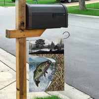 Personalized Largemouth Bass Fishing Garden Flag with Camo Reeds - Outdoor Angler Design - Wonder Print Shop