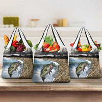 Personalized Largemouth Bass Fishing Grocery Bag with Camo Reeds - Outdoor Angler Design - Wonder Print Shop