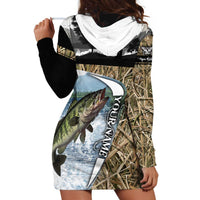 Personalized Largemouth Bass Fishing Hoodie Dress with Camo Reeds - Outdoor Angler Design - Wonder Print Shop