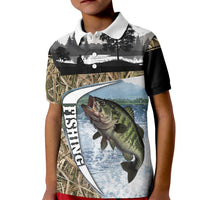 Personalized Largemouth Bass Fishing Kid Polo Shirt with Camo Reeds - Outdoor Angler Design - Wonder Print Shop