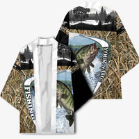 Personalized Largemouth Bass Fishing Kimono with Camo Reeds - Outdoor Angler Design - Wonder Print Shop