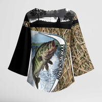 Personalized Largemouth Bass Fishing Kimono Sleeve Blouse with Camo Reeds - Outdoor Angler Design - Wonder Print Shop