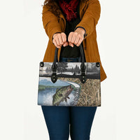 Personalized Largemouth Bass Fishing Leather Bag with Camo Reeds - Outdoor Angler Design - Wonder Print Shop