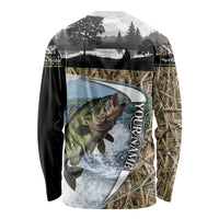 Personalized Largemouth Bass Fishing Long Sleeve Shirt with Camo Reeds - Outdoor Angler Design - Wonder Print Shop