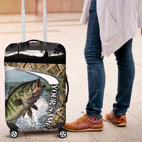 Personalized Largemouth Bass Fishing Luggage Cover with Camo Reeds - Outdoor Angler Design - Wonder Print Shop