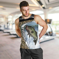 Personalized Largemouth Bass Fishing Men Tank Top with Camo Reeds - Outdoor Angler Design - Wonder Print Shop