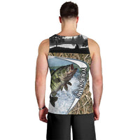 Personalized Largemouth Bass Fishing Men Tank Top with Camo Reeds - Outdoor Angler Design - Wonder Print Shop