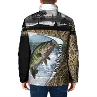 Personalized Largemouth Bass Fishing Padded Jacket with Camo Reeds - Outdoor Angler Design - Wonder Print Shop