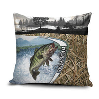 Personalized Largemouth Bass Fishing Pillow Cover with Camo Reeds - Outdoor Angler Design - Wonder Print Shop