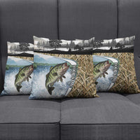 Personalized Largemouth Bass Fishing Pillow Cover with Camo Reeds - Outdoor Angler Design - Wonder Print Shop