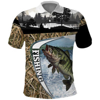 Personalized Largemouth Bass Fishing Polo Shirt with Camo Reeds - Outdoor Angler Design - Wonder Print Shop