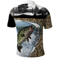 Personalized Largemouth Bass Fishing Polo Shirt with Camo Reeds - Outdoor Angler Design - Wonder Print Shop