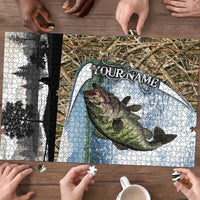 Personalized Largemouth Bass Fishing Puzzle with Camo Reeds - Outdoor Angler Design - Wonder Print Shop