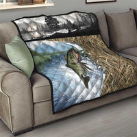 Personalized Largemouth Bass Fishing Quilt with Camo Reeds - Outdoor Angler Design - Wonder Print Shop