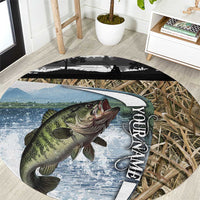 Personalized Largemouth Bass Fishing Round Carpet with Camo Reeds - Outdoor Angler Design - Wonder Print Shop