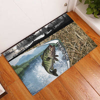 Personalized Largemouth Bass Fishing Rubber Doormat with Camo Reeds - Outdoor Angler Design - Wonder Print Shop
