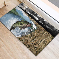 Personalized Largemouth Bass Fishing Rubber Doormat with Camo Reeds - Outdoor Angler Design - Wonder Print Shop