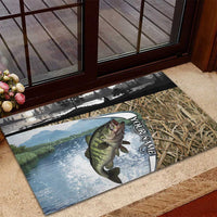 Personalized Largemouth Bass Fishing Rubber Doormat with Camo Reeds - Outdoor Angler Design - Wonder Print Shop