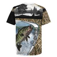 Personalized Largemouth Bass Fishing Rugby Jersey with Camo Reeds - Outdoor Angler Design - Wonder Print Shop