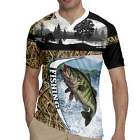 Personalized Largemouth Bass Fishing Rugby Jersey with Camo Reeds - Outdoor Angler Design - Wonder Print Shop
