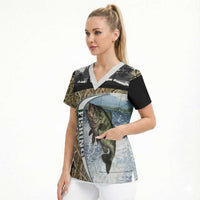 Personalized Largemouth Bass Fishing Scrub Top with Camo Reeds - Outdoor Angler Design - Wonder Print Shop