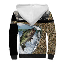 Personalized Largemouth Bass Fishing Sherpa Hoodie with Camo Reeds - Outdoor Angler Design - Wonder Print Shop