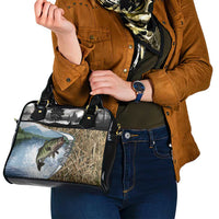 Personalized Largemouth Bass Fishing Shoulder Handbag with Camo Reeds - Outdoor Angler Design - Wonder Print Shop