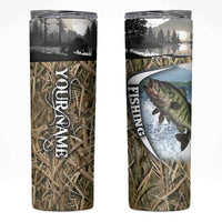 Personalized Largemouth Bass Fishing Skinny Tumbler with Camo Reeds - Outdoor Angler Design - Wonder Print Shop