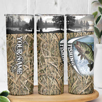 Personalized Largemouth Bass Fishing Skinny Tumbler with Camo Reeds - Outdoor Angler Design - Wonder Print Shop