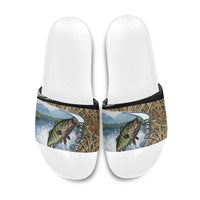 Personalized Largemouth Bass Fishing Slide Sandals with Camo Reeds - Outdoor Angler Design - Wonder Print Shop