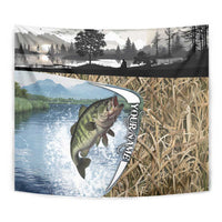 Personalized Largemouth Bass Fishing Tapestry with Camo Reeds - Outdoor Angler Design - Wonder Print Shop