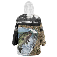 Personalized Largemouth Bass Fishing Wearable Blanket Hoodie with Camo Reeds - Outdoor Angler Design - Wonder Print Shop