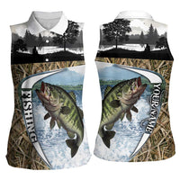 Personalized Largemouth Bass Fishing Women Sleeveless Polo Shirt with Camo Reeds - Outdoor Angler Design - Wonder Print Shop